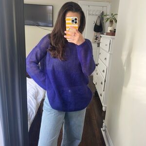 Eileen Fisher Mohair Purpl Wool Blend Sheer Knit Sweater - Luxury Layering Piece